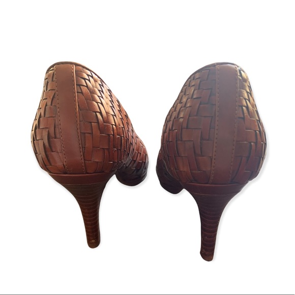 Cole Haan Basket Weave Leather Peep Toe Heels - Picture 4 of 5